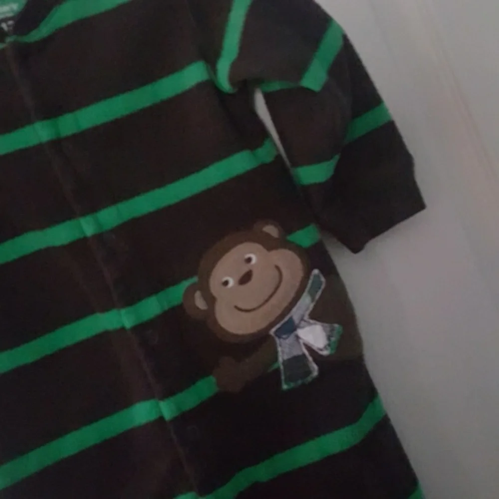 Carter's Green & Brown Snap Footless PJ Onsie-12M